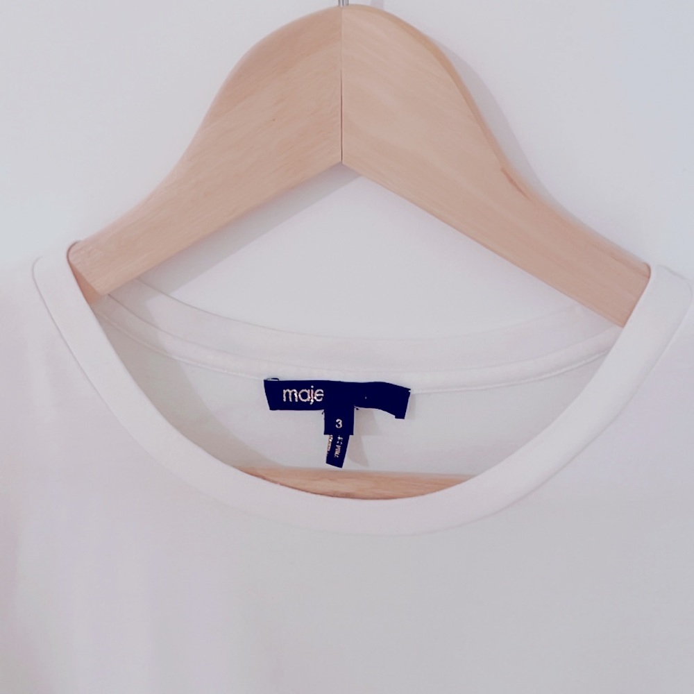 Maje White Short Sleeve Tee with Side Button Detail - Picture 5 of 8